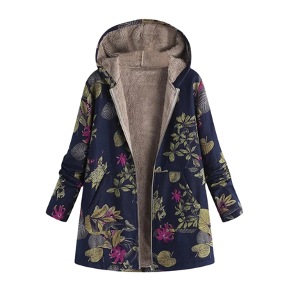 Women's Hooded Winter Jacket - Fleece Lined - Floral Print