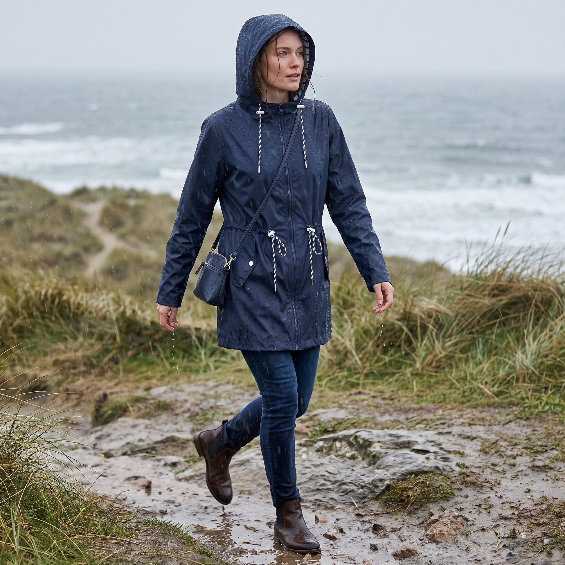 Regenjacke Damen mit Taillenzug - Lifestyle im Regen