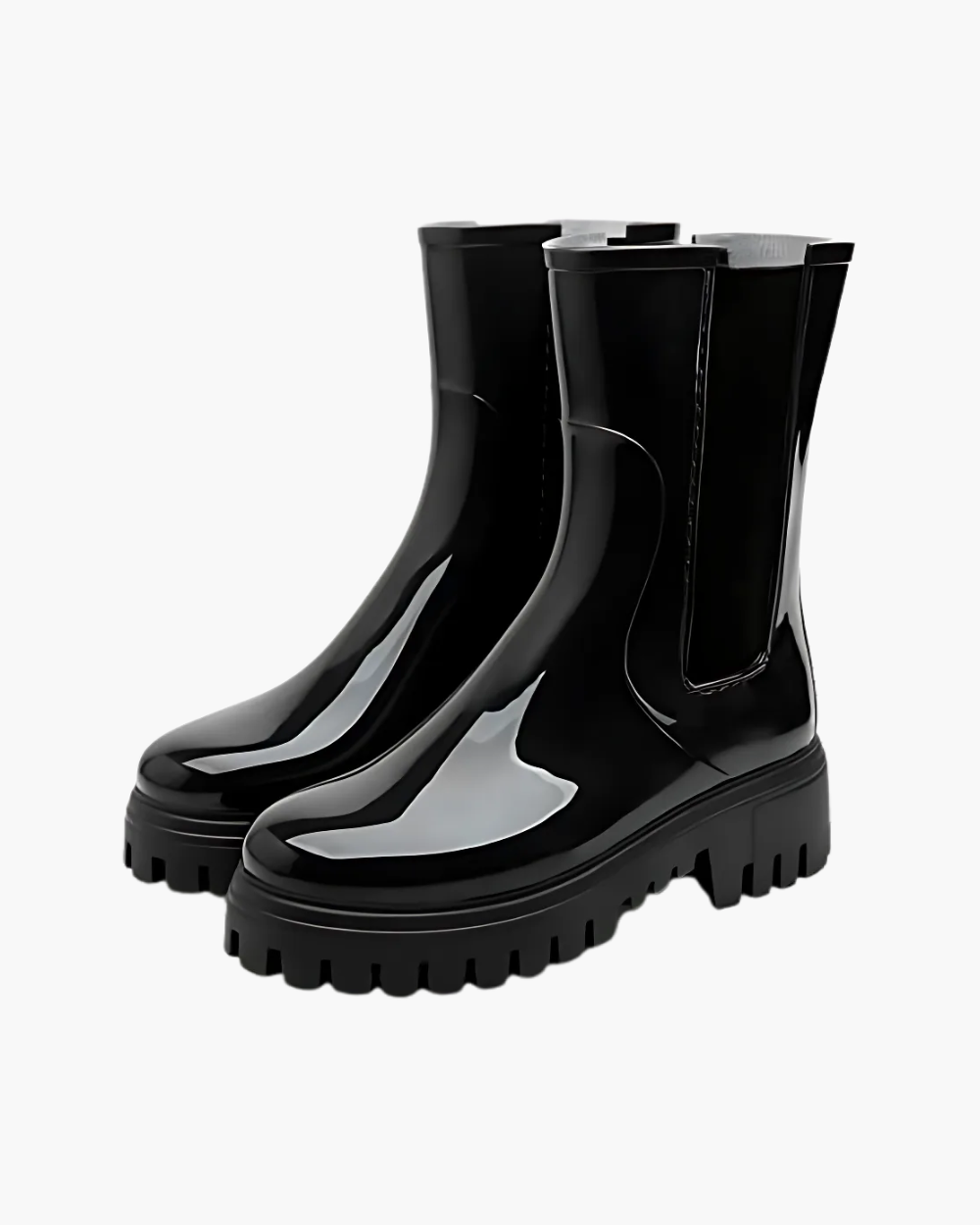 Women's Rubber Rain Boots - Chelsea Style Slip-On - Non-Slip Lug Sole