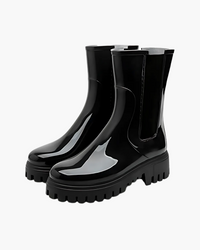 Women's Rubber Rain Boots - Chelsea Style Slip-On - Non-Slip Lug Sole