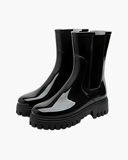 Women's Rubber Rain Boots - Chelsea Style Slip-On - Non-Slip Lug Sole