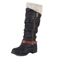 Womens Winter Boots - Knit Cuff Mid Calf Slouch Boots - Warm Lined Side Zip