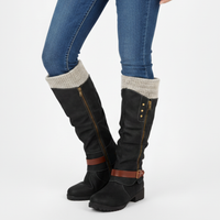 Womens Winter Boots - Knit Cuff Mid Calf Slouch Boots - Warm Lined Side Zip