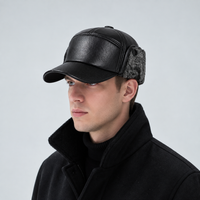 Winter Hat with Ear Flaps - Faux Leather Baseball Cap - Faux Fur Lined
