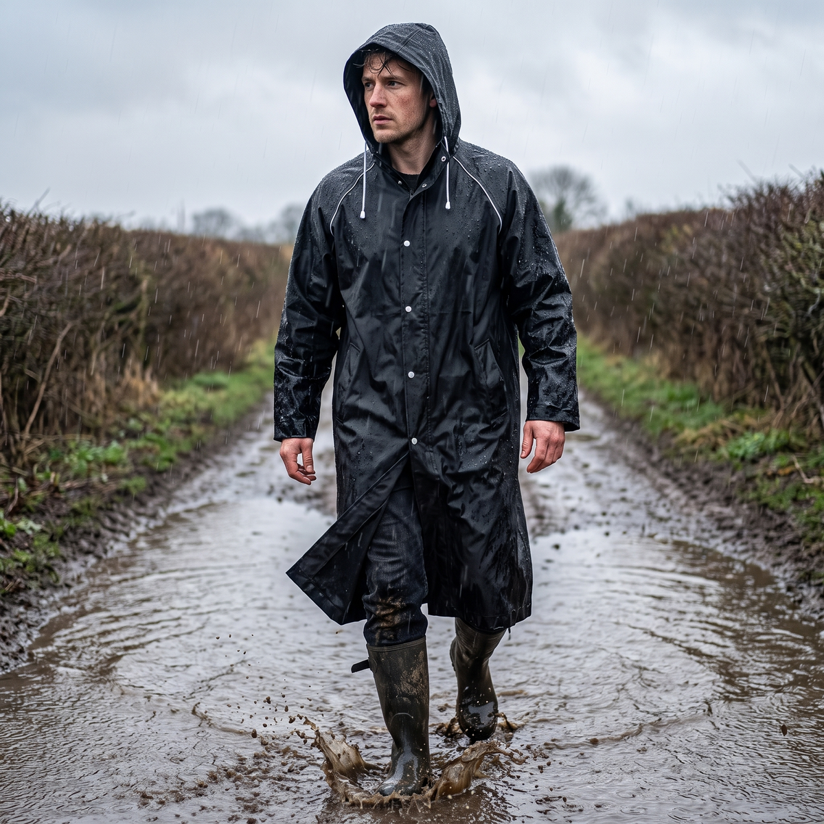 Men's Long Raincoat - Waterproof & Hooded - Unisex Fit