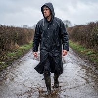 Men's Long Raincoat - Waterproof & Hooded - Unisex Fit