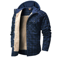 Men's Flannel Jacket with Hood - Sherpa Lined - Windproof Plaid