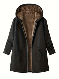 Women's Hooded Winter Coat - Sherpa Fleece Lined - Longline Fit