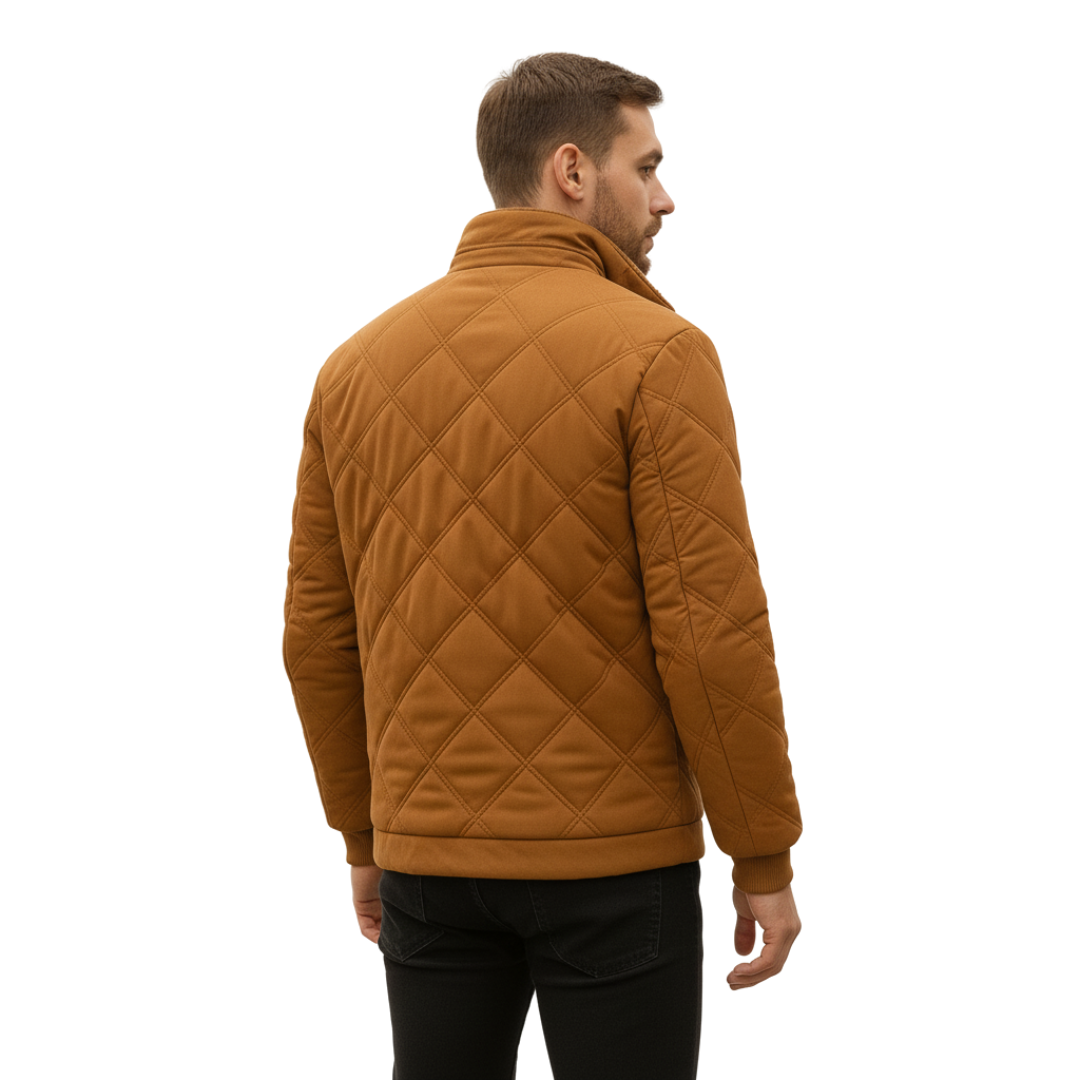 Men's Quilted Jacket - Plush Fleece Lining - Stand Collar