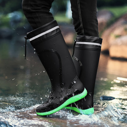 Waterproof Rubber Boots - Tall Drawstring Shaft - Reflective Trim