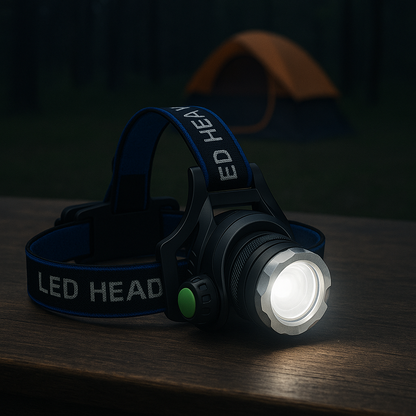 Rechargeable Headlamp - 1000 Lumen LED with Zoom - 90° Tilting Head
