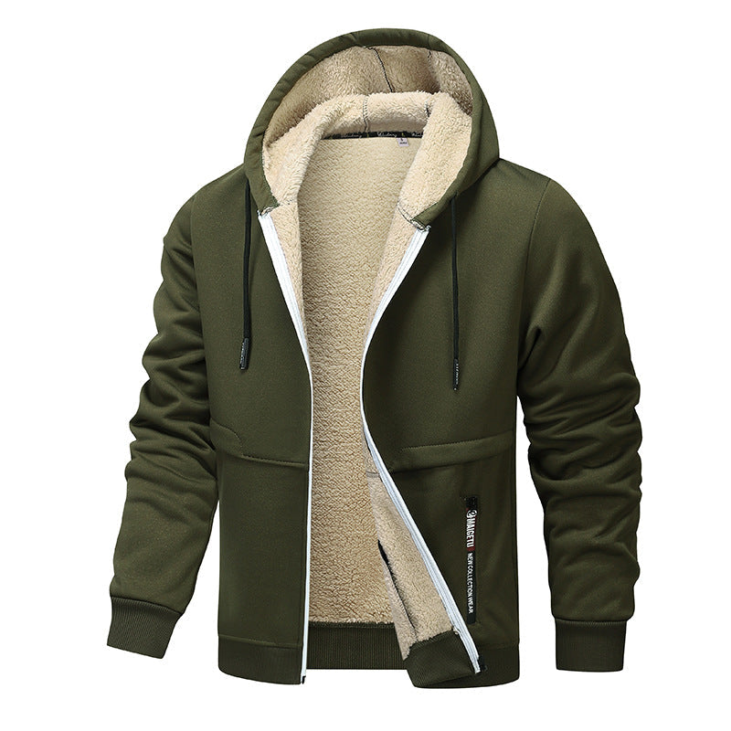 Kapuzenjacke Herren grau mit Sherpa-Futter und Zipper