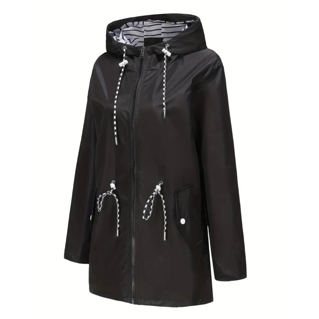 Women's Raincoat with Hood - Waterproof & Lightweight - Adjustable Waist