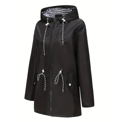 Women's Raincoat with Hood - Waterproof & Lightweight - Adjustable Waist