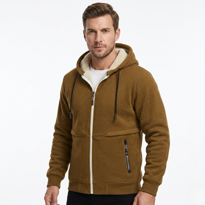 Kapuzenjacke Herren grau mit Sherpa-Futter und Zipper