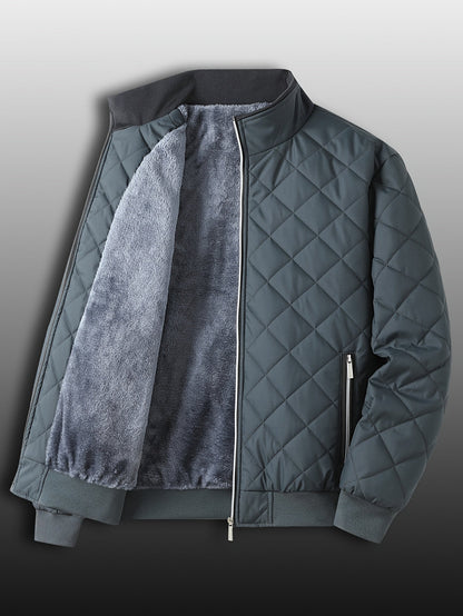 Men's Quilted Jacket - Warm Fleece Lined - Stand Collar