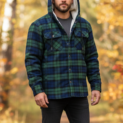 Men's Flannel Shirt Jacket - Sherpa Lined & Hooded - Snap Front