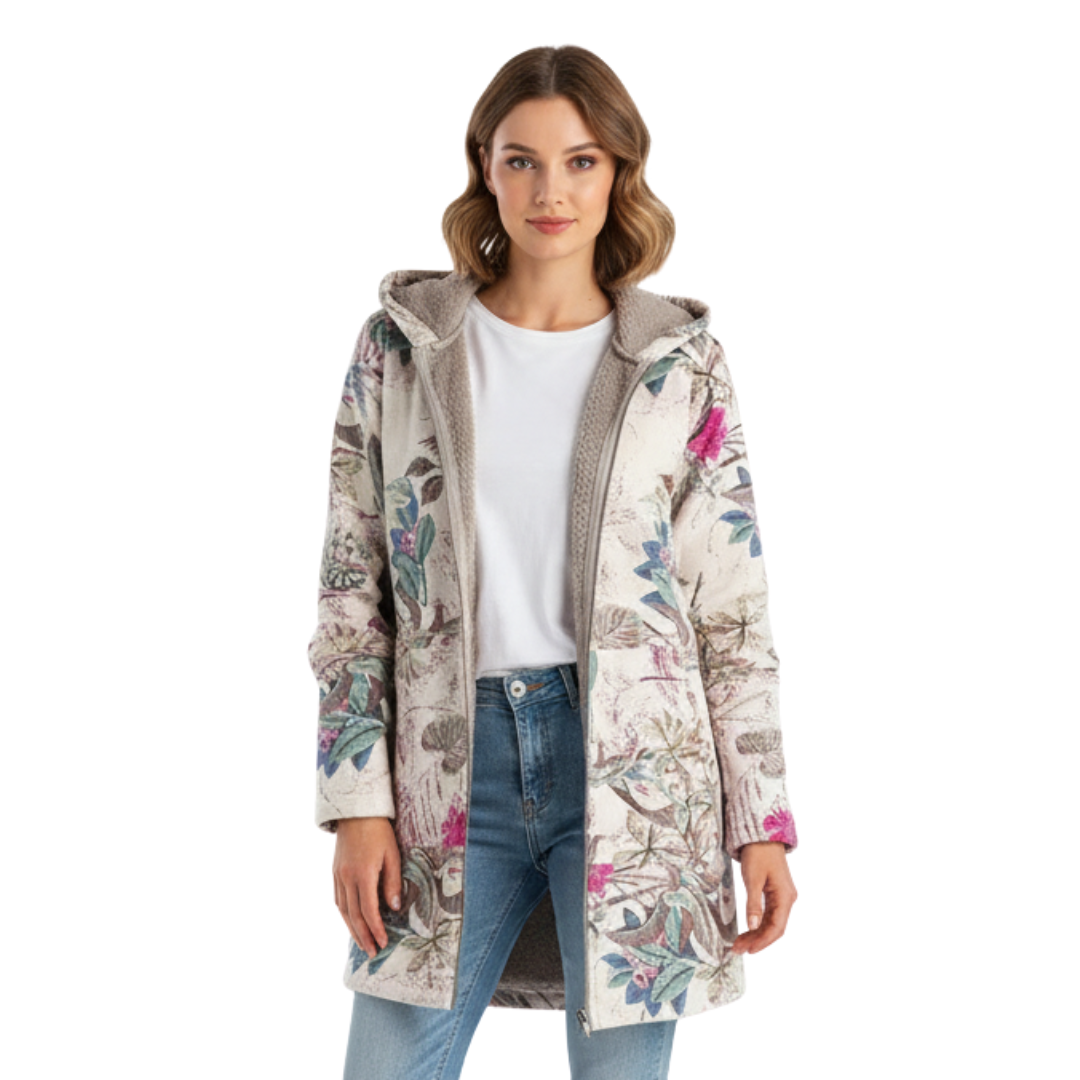 Women's Hooded Winter Jacket - Fleece Lined - Floral Print
