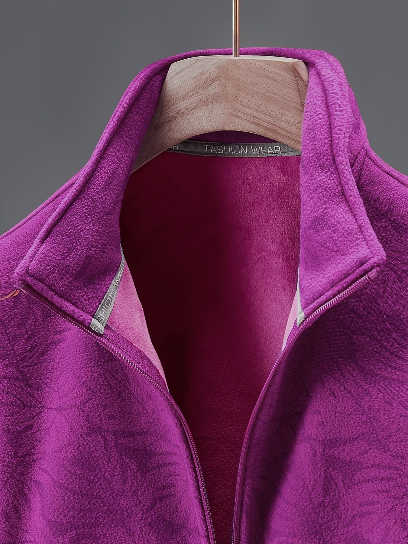 Women's Fleece Jacket - Stand Collar with Leaf Print - Zip Pockets