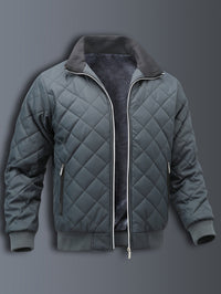 Men's Quilted Jacket - Warm Fleece Lined - Stand Collar