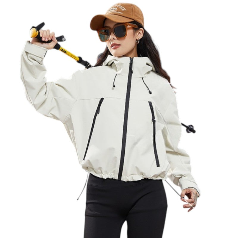 Women's Rain Jacket - Cropped Water-Repellent Shell - Adjustable Hem