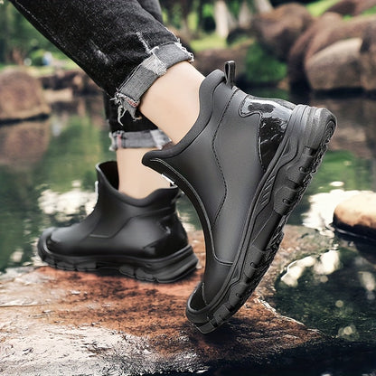 Ankle Rain Boots - Waterproof Slip-On Chelsea Boot - Non-Slip Lug Sole