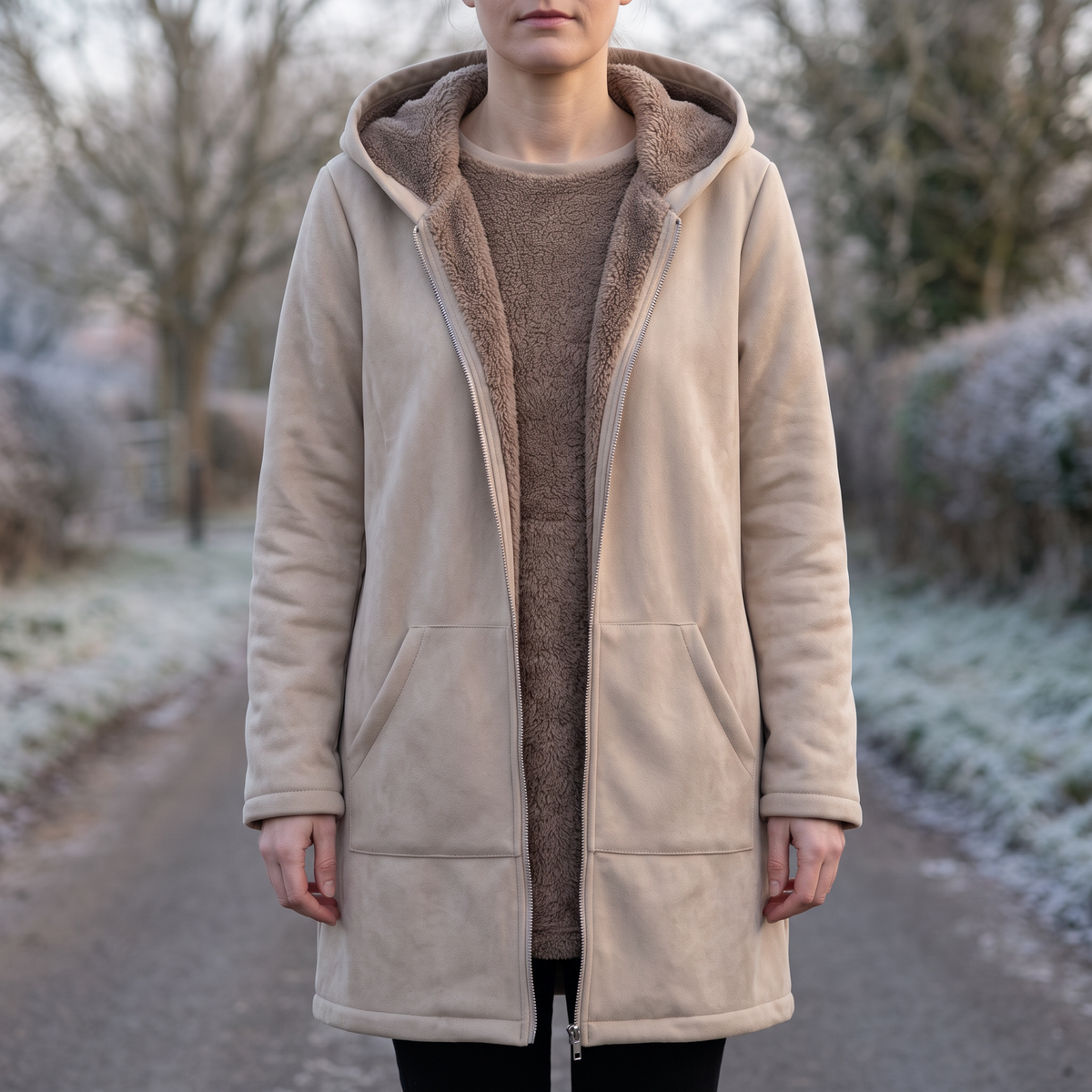 Women's Hooded Winter Coat - Sherpa Fleece Lined - Longline Fit