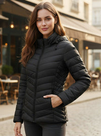 Women's Puffer Jacket - Lightweight Quilted - Adjustable Detachable Hood