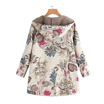 Women's Hooded Winter Jacket - Fleece Lined - Floral Print