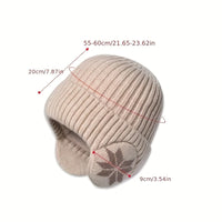 Beanie with Ear Flaps - Unisex Knit - Snowflake Pattern