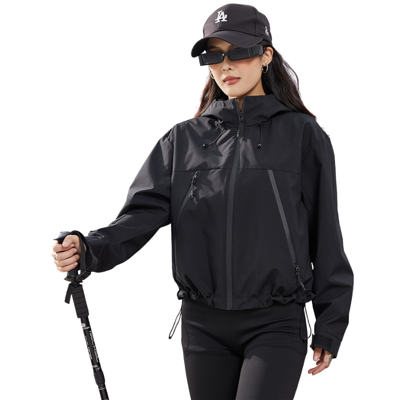 Women's Rain Jacket - Cropped Water-Repellent Shell - Adjustable Hem