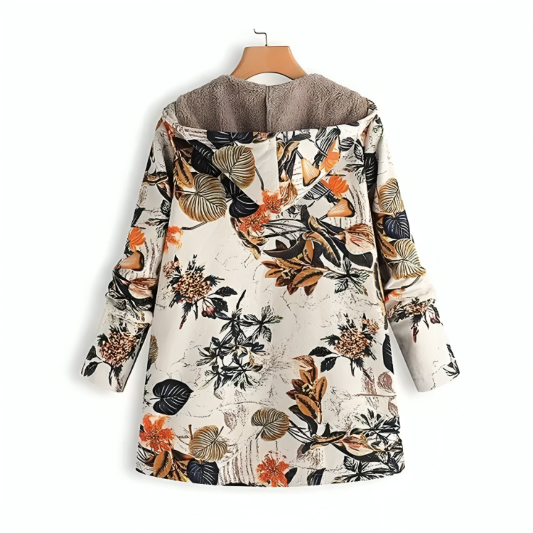 Women's Hooded Winter Jacket - Fleece Lined - Floral Print