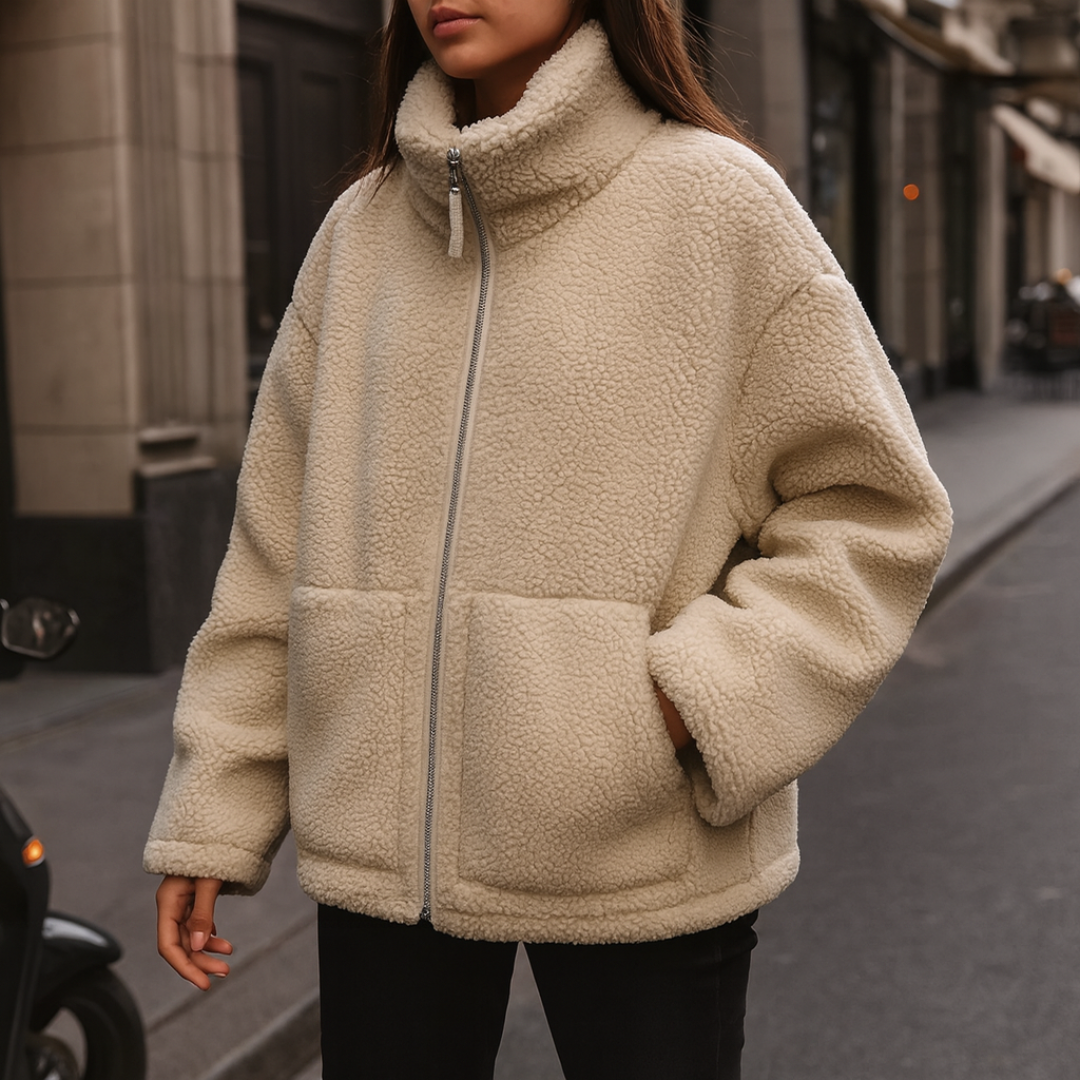 Women's Sherpa Jacket - Ultra-Soft Teddy Fleece - With Pockets