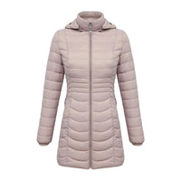 Women's Long Puffer Coat - Detachable Hood - Ultralight Quilted