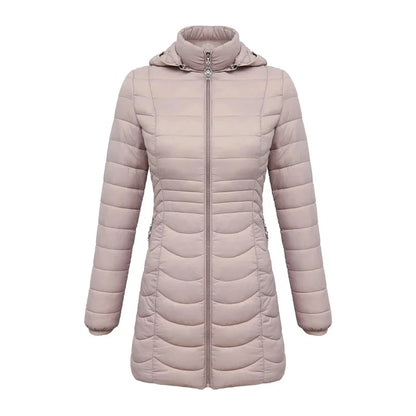 Women's Long Puffer Coat - Detachable Hood - Ultralight Quilted