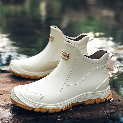 Ankle Rain Boots - Waterproof Slip-On Chelsea Boot - Non-Slip Lug Sole