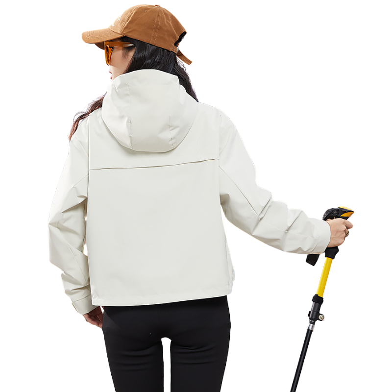 Women's Rain Jacket - Cropped Water-Repellent Shell - Adjustable Hem