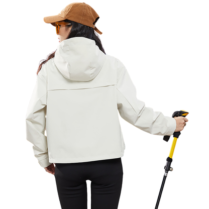 Women's Rain Jacket - Cropped Water-Repellent Shell - Adjustable Hem