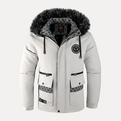 Men's Hooded Winter Coat - Waterproof & Windproof - Faux Fur Trim