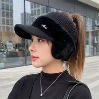 Winter Beanie - Built-In Ear Warmers - Ponytail Opening