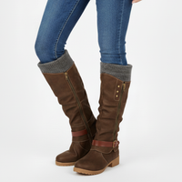 Womens Winter Boots - Knit Cuff Mid Calf Slouch Boots - Warm Lined Side Zip