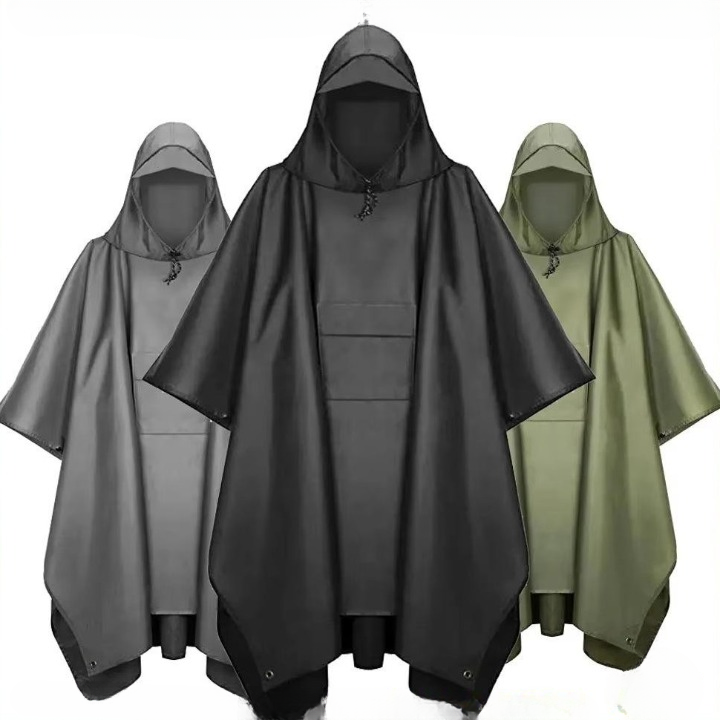 Rain Poncho with Hood - Waterproof 3-in-1 Poncho, Tarp & Sleeping Bag Cover - Packable