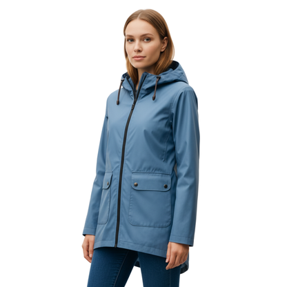 Women's Raincoat with Hood - Long Waterproof & Windproof - Lightweight
