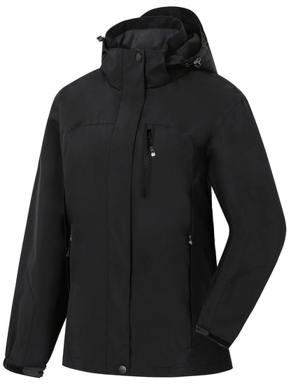 Women's Waterproof Jacket with Hood - 5,000 mm Rain Protection - Windproof & Lined