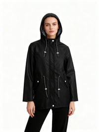 Women's Rain Jacket with Hood - Mid-Length Fishtail Hem - Water-Repellent