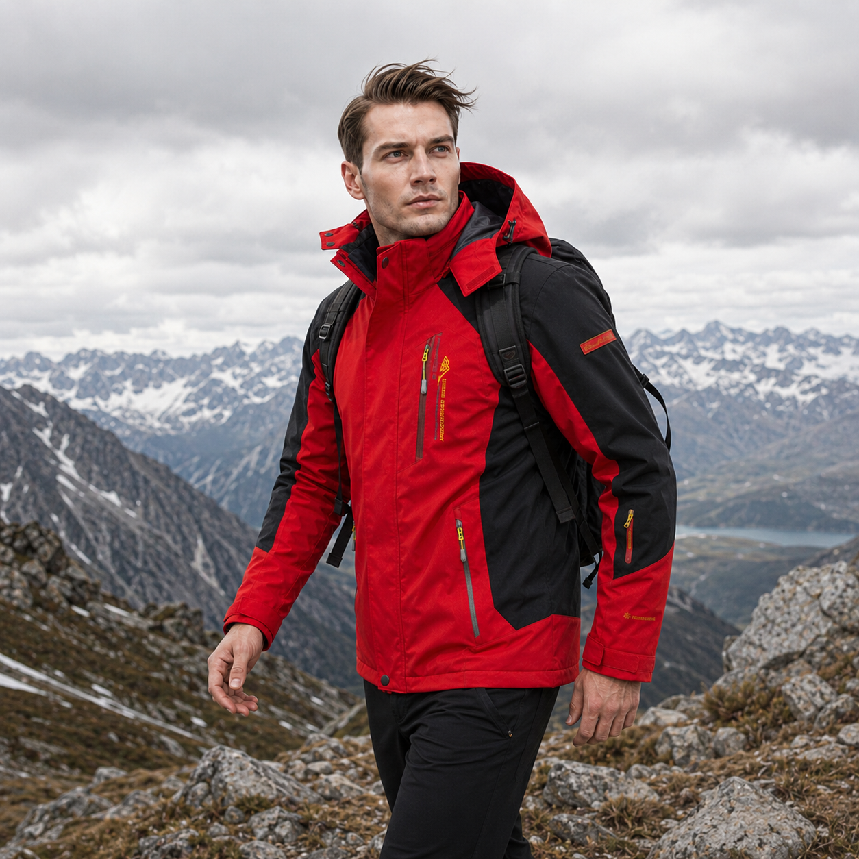Men's Waterproof Rain Jacket - Windproof Shell - Removable Hood