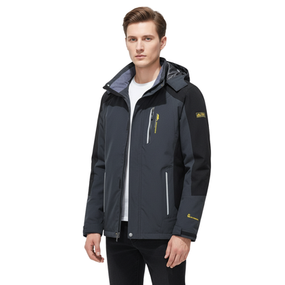 Men's Waterproof Rain Jacket - Windproof Shell - Removable Hood