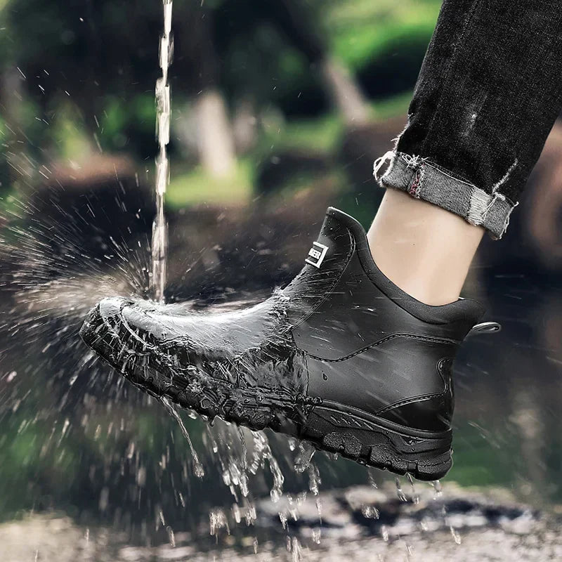Men's Rubber Rain Boots - Waterproof Ankle Height - Easy Slip-On