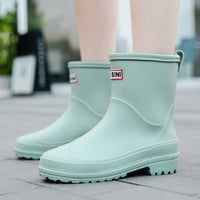 Women's Rubber Rain Boots - Waterproof Mid-Calf - Non-Slip