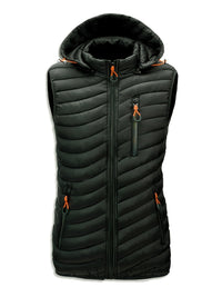 Men's Puffer Vest with Hood - Lightweight Quilted Warmth - Three Zip Pockets